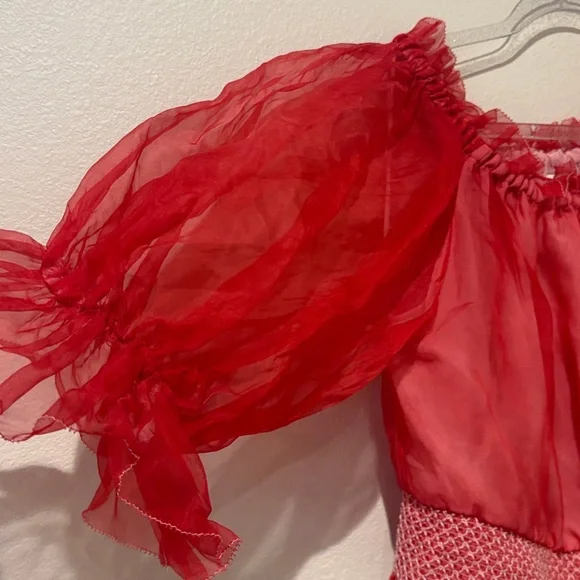Alice + Olivia off the shoulder semi sheer Women's blouse in red size small